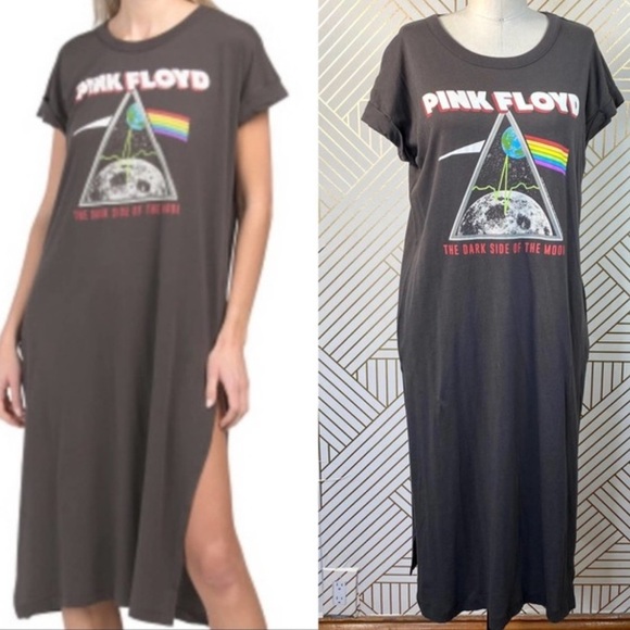 Chaser Black Pink Floyd Midi t-shirt Dress charcoal grey medium - Picture 1 of 8